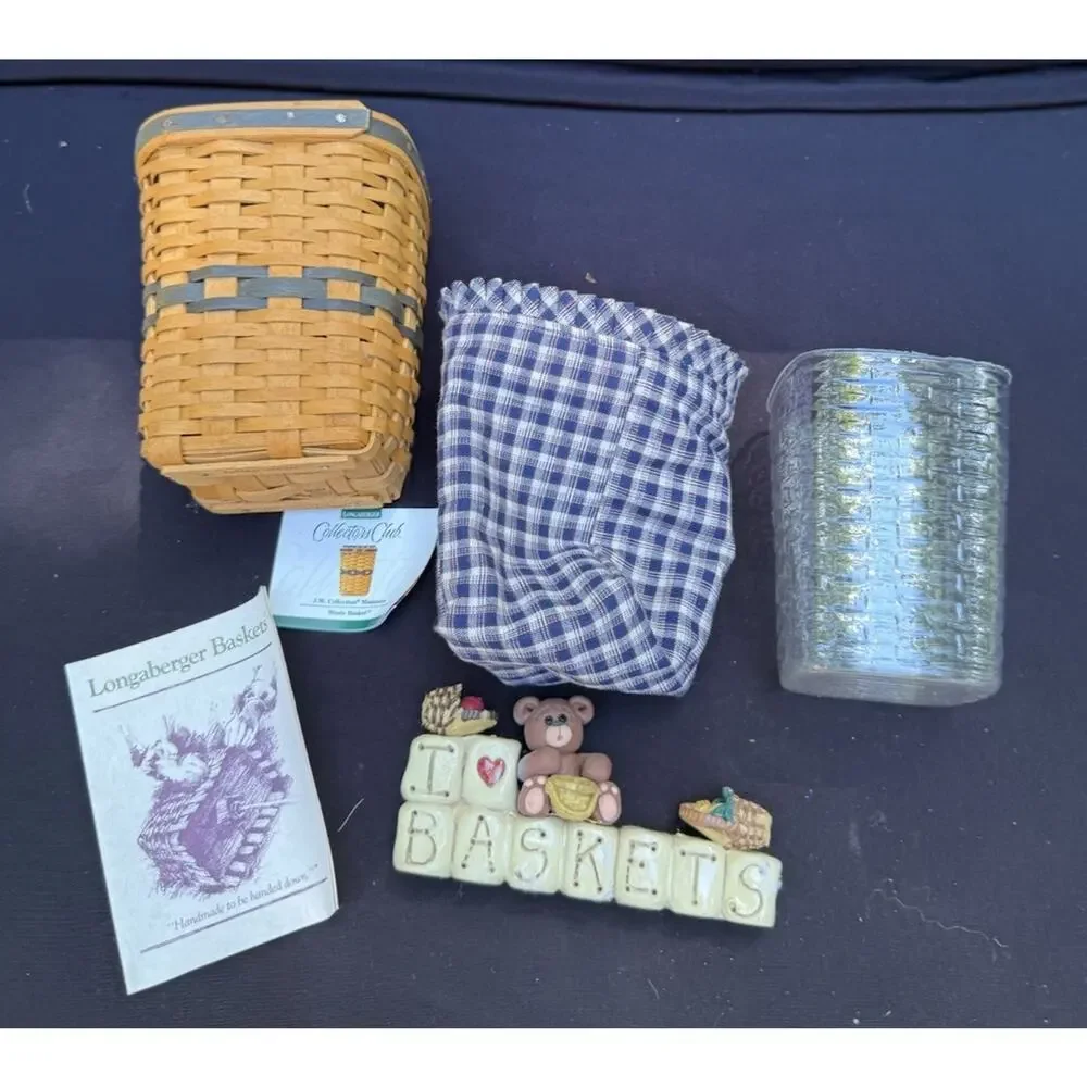 Longaberger 1997 Waste Basket Combo J W Collection Miniature Complete & Figurine
